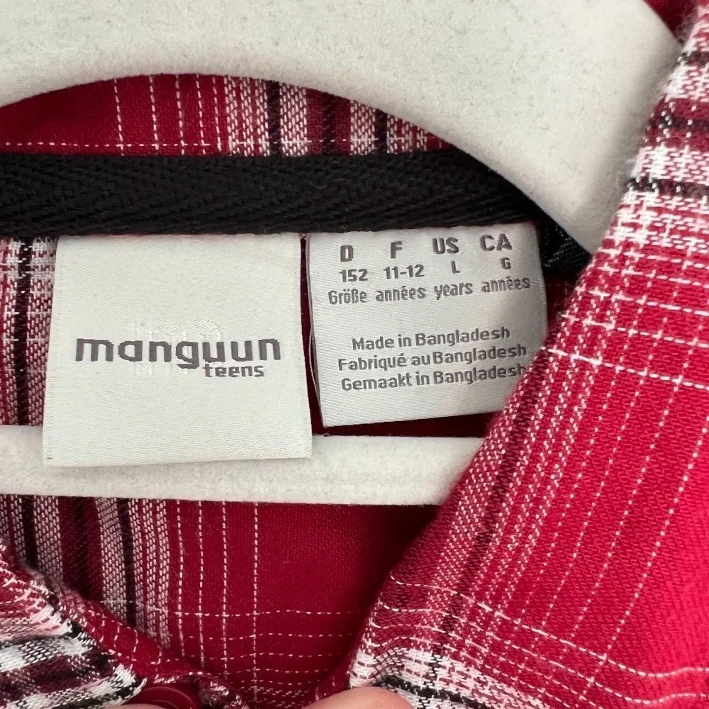 Boys shirt, size 11-12, red plaid, mangoon teen, brand new no tags